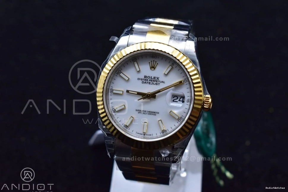 White 1:1 904L YG Dial DateJust 41 599 on VS ModernLook VSF Oyster 126333 SS Best Edition Bracelet 0405